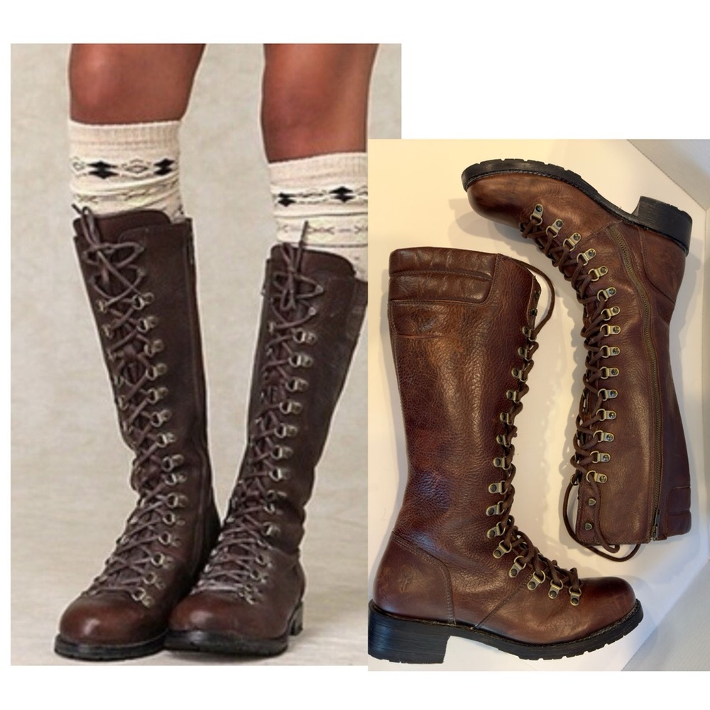 Frye Dark Brown Leather Lace-Up Combat Boots RARE Rogan 9B Distressed